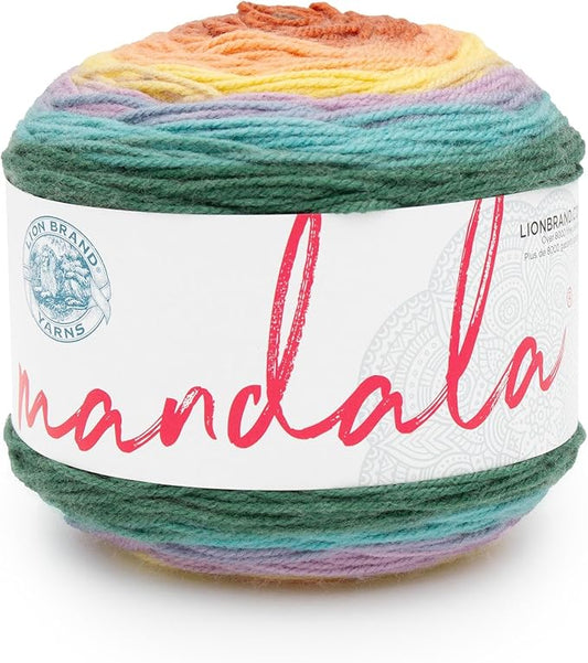 Lion Brand Yarn, Mandala DK Lightweight Yarn for Knitting, Crochet, and Crafts, Doxy, 1 Pack, Self-Striping Acrylic Fiber for Baby Blankets, Multicolor Shawls and Variegated Cardigans