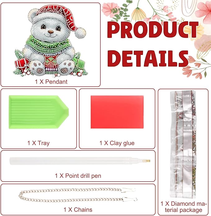 DOMROM Bear Diamond Art Hanging Kits for Adults Beginners, Christmas Special Shaped Crystal Diamond Painting Bear Pendant, DIY Diamond Art Suncatchers Animal for Home Garden Wall Decor Gift