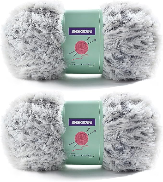 2 Skeins Faux Fur Yarn Soft Fluffy for Crocheting - Chunky Fuzzy Yarn for Crochet Amigurumi, Hat, Shawls, Total Length (71x2) Yards (Black and White)