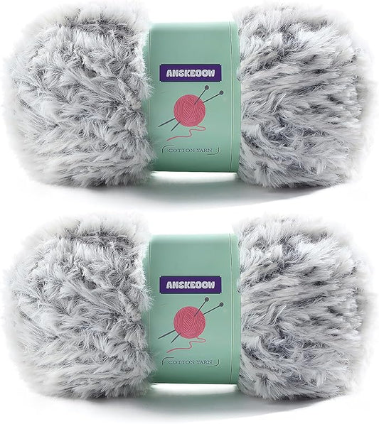2 Skeins Faux Fur Yarn Soft Fluffy for Crocheting - Chunky Fuzzy Yarn for Crochet Amigurumi, Hat, Shawls, Total Length (71x2) Yards (Black and White)