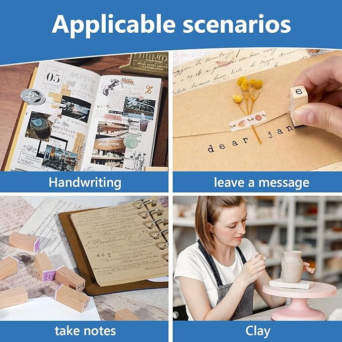 61 PCS Small Letter Stamps and Ink Pad for Crafting, Clay Alphabet Wooden Rubber Stamp Kit, DIY Craft Scrapbook Supplies for Card Making (Small-63PCS)