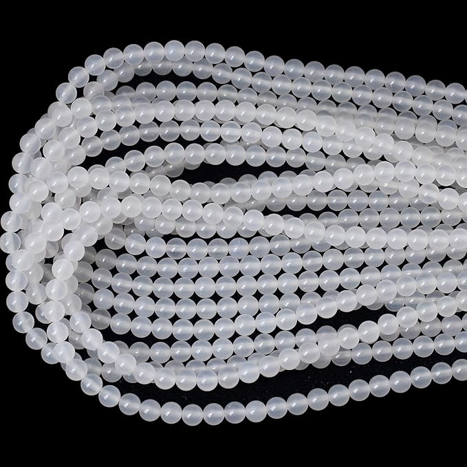 60PCS 6mm Natural White Agate Gemstone Round Loose Beads for Jewelry Making 1 Strand 15"