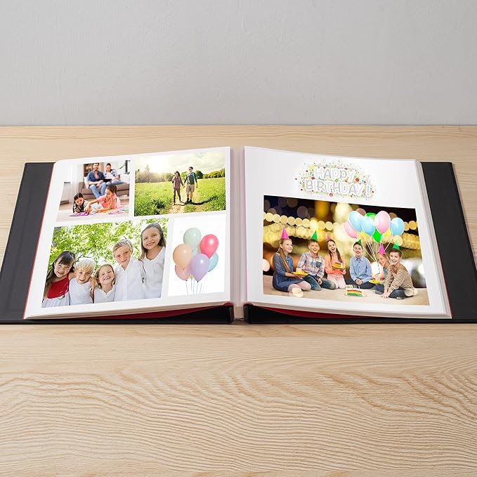 Large Photo Album Self Adhesive 4x6 5x7 6x8 8x10 Pictures Scrapbook Magnetic Album DIY Scrap Book 60 Sticky Pages Linen Cover DIY Photo Album with A Metallic Pen and DIY Accessories(Black), 11"x10.8"60 Pages
