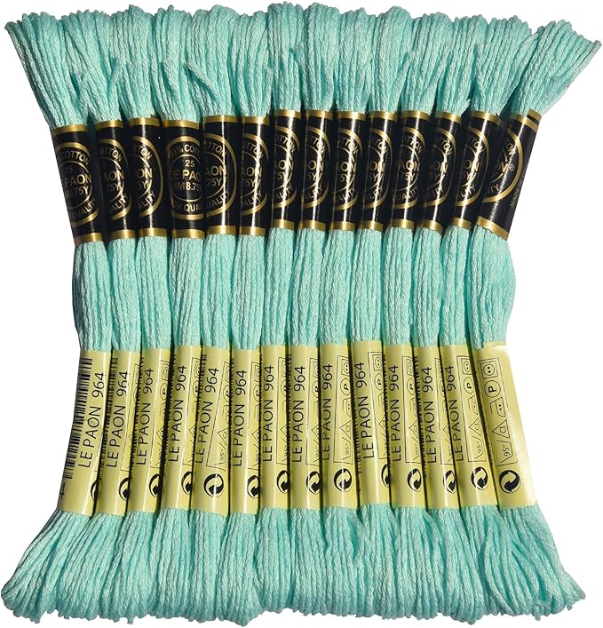 LE PAON Embroidery Floss, 14-Pack Six Strands 100% Long Staple Cotton Embroidery Thread, 8.7-Yard，Color Number：964,Light Seagreen