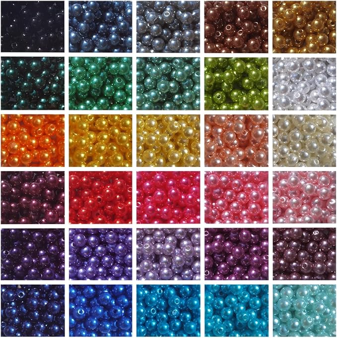 INSPIRELLE 1800 Pieces 6mm Pearl Beads 30 Colors Plastic Spacers Beads for Jewelry Making and Crafting