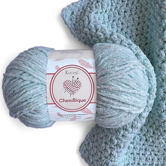 Chenillique Velvet Chenille Yarn for Crocheting, 4-Pack (856Yds / 400G), Free Patterns, Beginners Friendly - Soft Baby Yarn for Knitting Baby Blanket - #4 Medium Worsted Weight - Speckled Mint