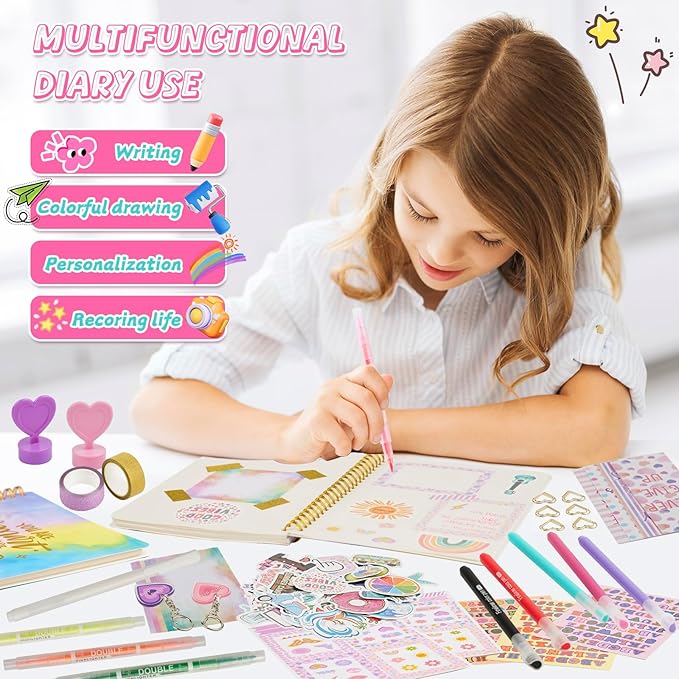 oihew diy journal kit for teen girls, stationary & diary set with stickers,make your own art crafts journaling kit for tween, scrapbook art crafts kit teen girl birthday gift idea