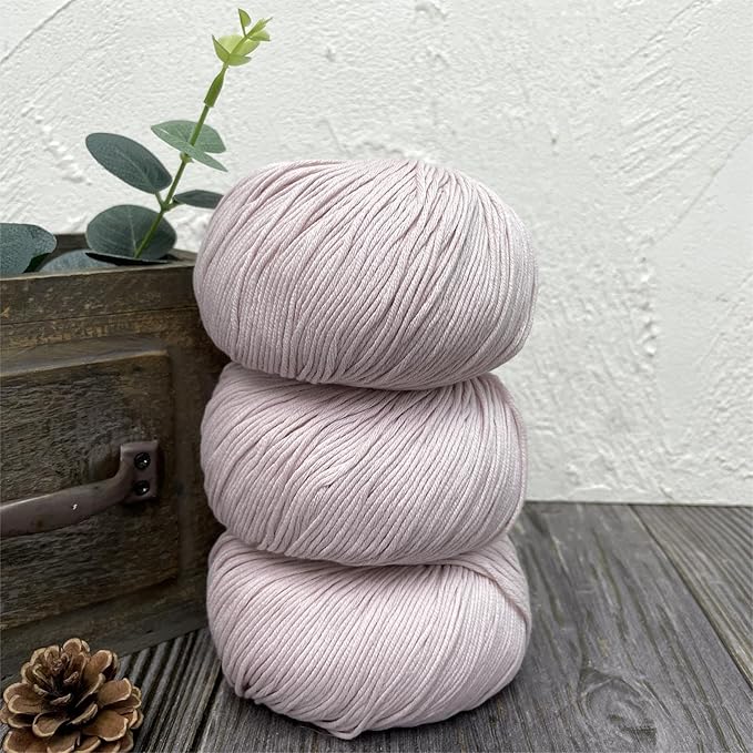 Fine Weight Knitted and Crocheted Cotton Yarn, 100% Long Staple Cotton Yarn, Baby Sports, 2 Packages of 100g/3.52oz (Per Skein 50g/162yards) - Purple Pink