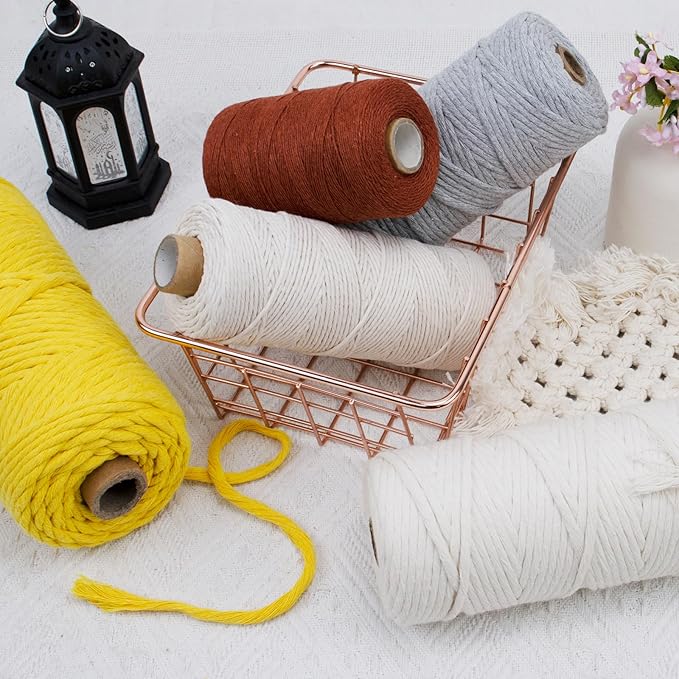 JeogYong Single Strand Macrame Cord 3mm x 218 Yards (656 Feet) Soft Cotton Rope Macrame Yarn 3 mm Macrame Cord, Macrame Supplies for Crafts Wall Hangings Plant Hangers Decorations (Flesh Pink)