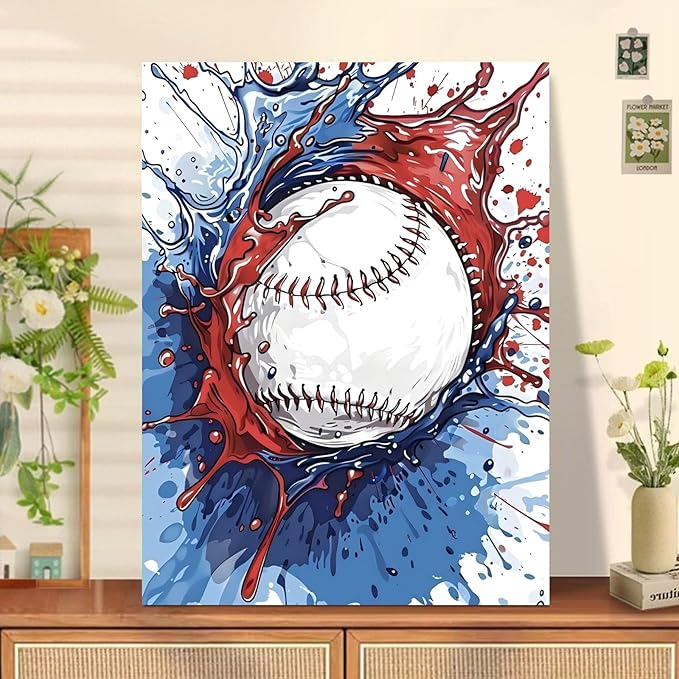 Reivworl Paint by Numbers Kit for Kids - with Frame and Easel, Baseball Paint by Number Kids Age 6-8-12 Boys Girls, Paint by Numbers for Gifts and Decor (9.5X12Inch)