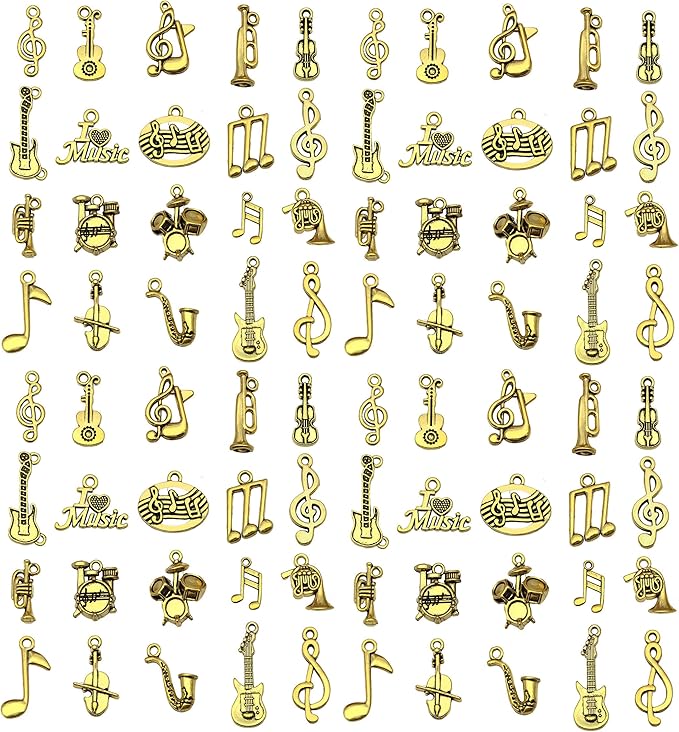 WOCRAFT 60pcs Antique Gold Music Bracelet Charms for Jewelry Making Sets DIY Necklace Bracelet Keychain Crafting Charms Kit Craft Supplies (SN894)