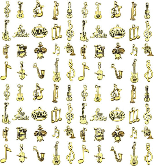 WOCRAFT 60pcs Antique Gold Music Bracelet Charms for Jewelry Making Sets DIY Necklace Bracelet Keychain Crafting Charms Kit Craft Supplies (SN894)