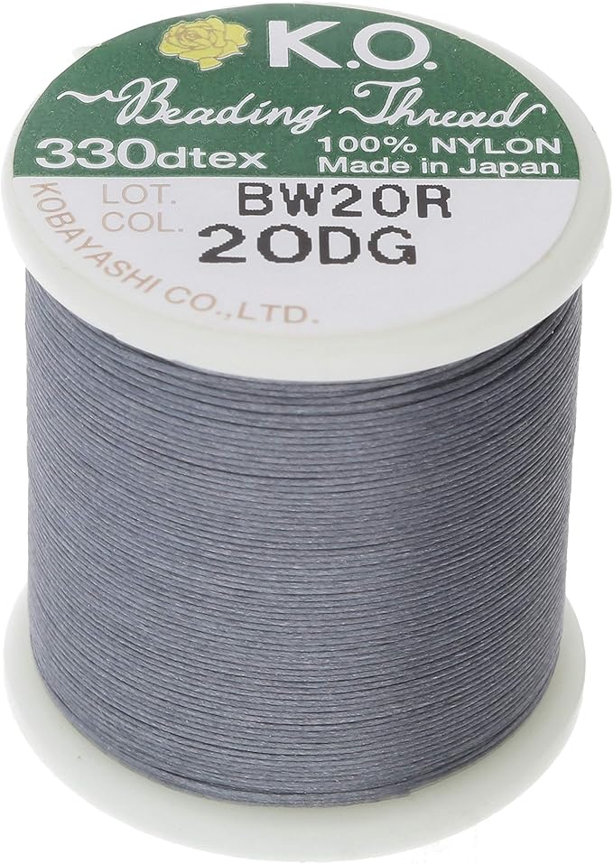 KO Nylon Beading Thread, Dark Grey Color, Japanese Pre-Waxed 100% Nylon, 330TEX, Tangle Resistant Knotting Cords, 50m /55 yds Spool, Use for Seed Bead Projects, Loom Work & Bead Weaving