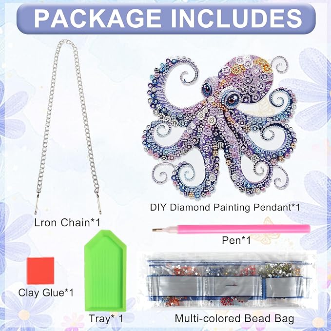 AiYuanzsh Octopus Diamond Painting Hanging Ornament, 5D DIY Special Shaped Diamond Art Pendant Kit for Adults, Large Ocean Animal Wall Hanging Craft Decoration 24.1x22.6cm, Nautical Home Decor & Gift