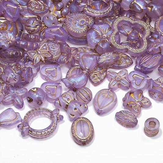 7.5 OZ Assorted Vintage Acrylic Beads for Jewelry Making, Song Xi Unique Flower Rose Czech Beads for Bracelet Earrings, Bohemia Style, Bulk, Arts and Crafts, DIY Holiday Gift (240-260 PCS, Purple)