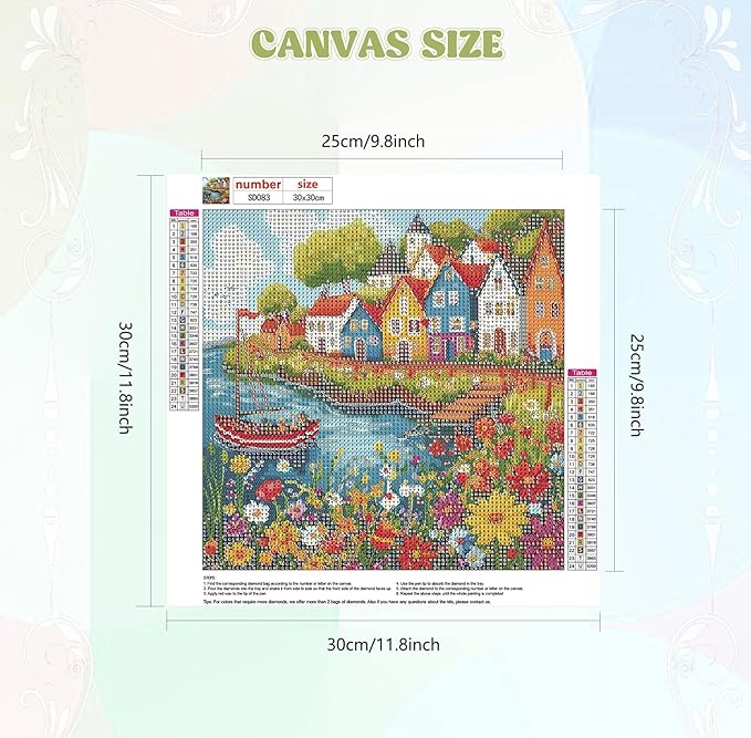 QENSPE Diamond Painting Landscape Art Kits for Adults, DIY Full Drill Diamond Art Kit for Beginners, 5D Colorful Houses Round Diamond Dots Paintings Gem Art Crafts Home Wall Decor Gifts 30x30cm