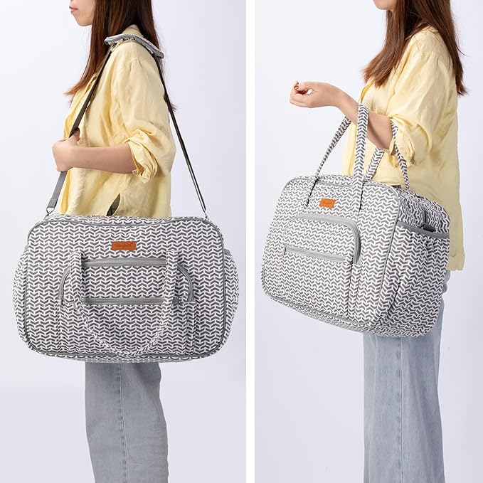 Yarn Storage Organizer, Knitting Crossbody Bag, Large Crochet Tote Bag Yarn Holder Case for Carrying Projects, Knitting Needles, Crochet Hooks and Other Accessories (Gray-Arrow)