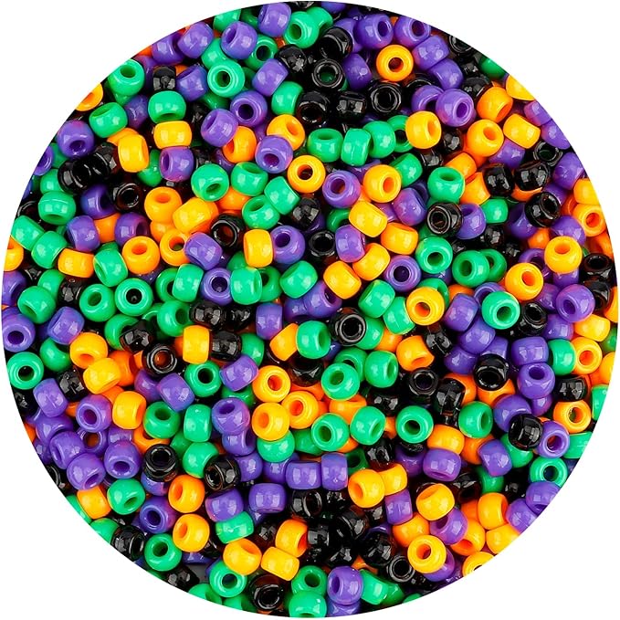 1100 pcs halloween pony beads for bracelets jewelry making,plastic hair beads for crafts,friendship bracelets crafts(black,purple,orange,green)