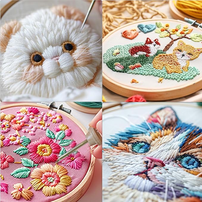DiaWiew Punch Needle Embroidery Kit - Complete Set for Needle Punching - Includes Adjustable Punch Needle Tool and Wooden Handle Embroidery Pen Set - Ideal for Adults Beginners