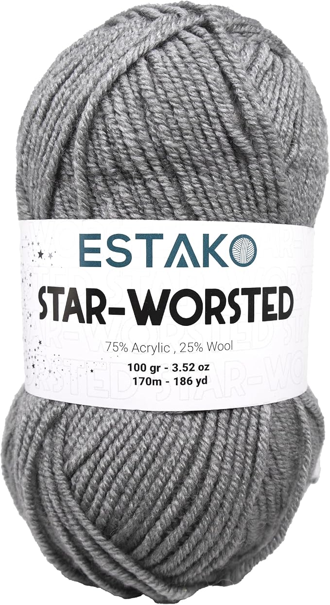 Estako Star-Worsted Yarn - 75% Acrylic 25% Wool - Soft Medium Weight #4-100g (3.52oz) - 170m (186yds) - Crochet & Knitting Yarn (40974 - Light Grey)
