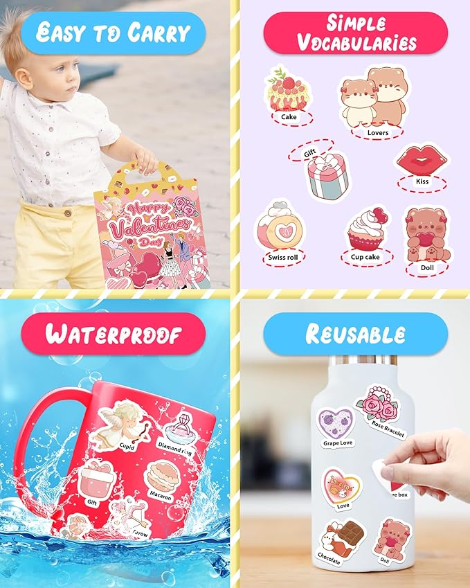benresive reusable sticker books for kids, sticker books for toddlers, toddler travel toys activities crafts ages 3 and up birthday gifts - valentines