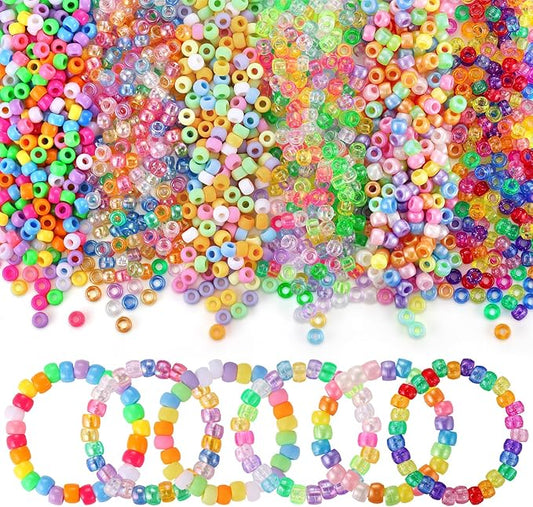 3400Pcs Pony Beads Bulk, 48 Colors Plastic Pony Beads for Bracelets Jewelry Making, Funtopia Kandi Beads for Craft DIY Project, Rainbow Hair Beads for Braids for Girls, 6 Color Series, 6x9 mm