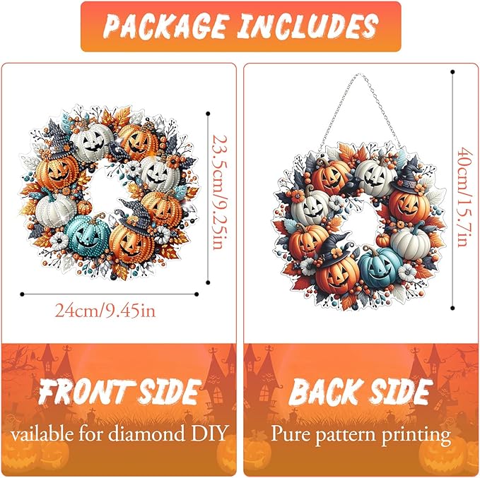 GAYISIC Diamond Art Hanging Kit for Adult, Double Sided 5D Acrylic Diamond Art Painting Window Pendants，DIY Acrylic Diamond Art Painting Window Pendants Home Garden Wall (Halloween Pumpkin)