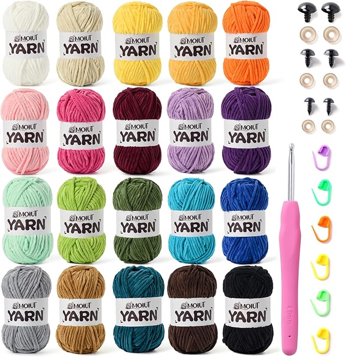 20 Pack Velvet Yarn for Knitting, Chunky Chenille Yarn for Crocheting, Baby Yarn for Crocheting Soft Blanket, Super Bulky 70.5oz(1750yds), Multicolor Amigurumi Yarns Set A