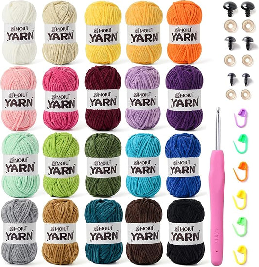 20 Pack Velvet Yarn for Knitting, Chunky Chenille Yarn for Crocheting, Baby Yarn for Crocheting Soft Blanket, Super Bulky 70.5oz(1750yds), Multicolor Amigurumi Yarns Set A