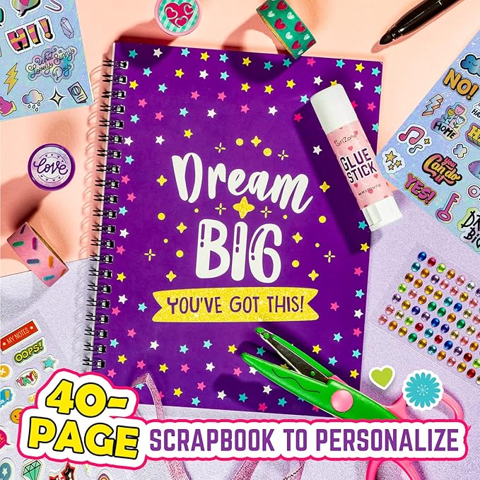 girlzone ultimate collage scrapbook kit, includes scrapbook stickers and fun scrapbook accessories to make an amazing 40-page photo album scrapbook, perfect for valentine and easter gifts
