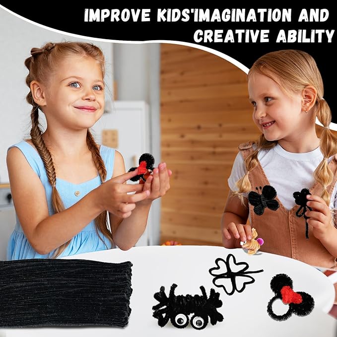 300pcs Black Pipe Cleaners Bulk Craft,Chenille Stems,Craft Supplies,DIY Decor Ccrafts for Adults,Kids Games Toys for Ages 8-13,Christmas Birthday Gift for Kids,School Supplies