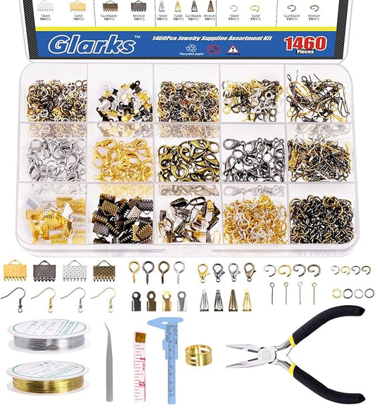 Glarks 1467Pcs Jewelry Making Supplies Kit with Accessories, Jewelry Making Pliers, Beading Wires and Findings for Making and Repair