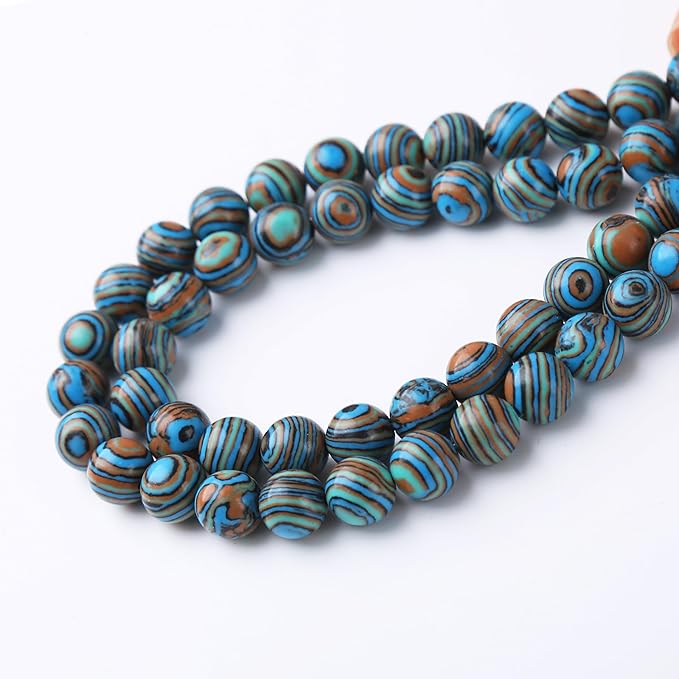 Blue Peacock Turquoise Stone Beads for Jewelry Making Gemstone Round Crystal Bracelet Necklace 1 Strand 15.5inch 31PCS 12MM