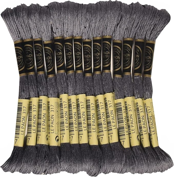 LE PAON Embroidery Floss, 14-Pack Six Strands 100% Long Staple Cotton Embroidery Thread, 8.7-Yard，Color Number：317, Pewter Gray