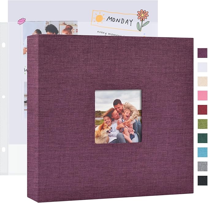 Mublalbum 12x12 Inch DIY Scrapbook Photo Album with 20 Plastic Sleeves 40 Pages Linen Cover 3 Ring Folder Binder for Wedding Baby Family and DIY Projects (Purple)