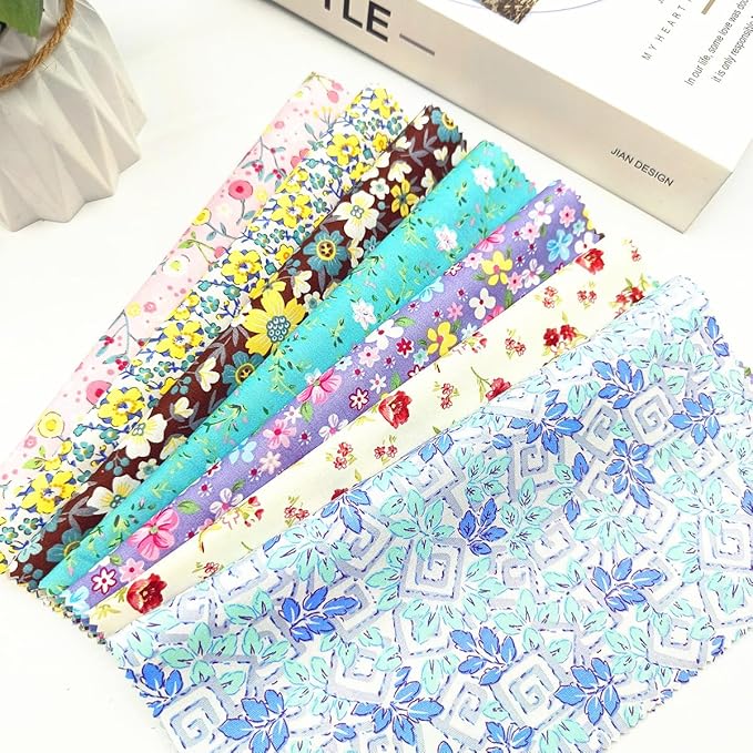 22Pcs 10" Fabric Squares No Repeat Precut Cotton,Wavy Edge Quilting Supplies,DIY Sewing Color Analysis Draping Kit Material Assorted Floral