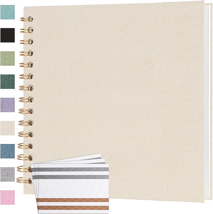 Scrapbook Photo Album 8x8 Inches 40 Pages Hardcover Kraft Paper Linen Cover Scrap Book Memory Book DIY Scrapbook Albums for Wedding Baby Boyfriend Travel Anniversary Family, Beige