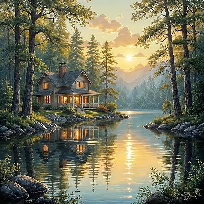 CZYWJMEI 5D Diamond Painting Kits for Adults Beginners,DIY House Landscape Diamond Art,Full Round Drill Diamond Dot Gem Art Kits,Home Wall Decor 13.7x13.7 Inch