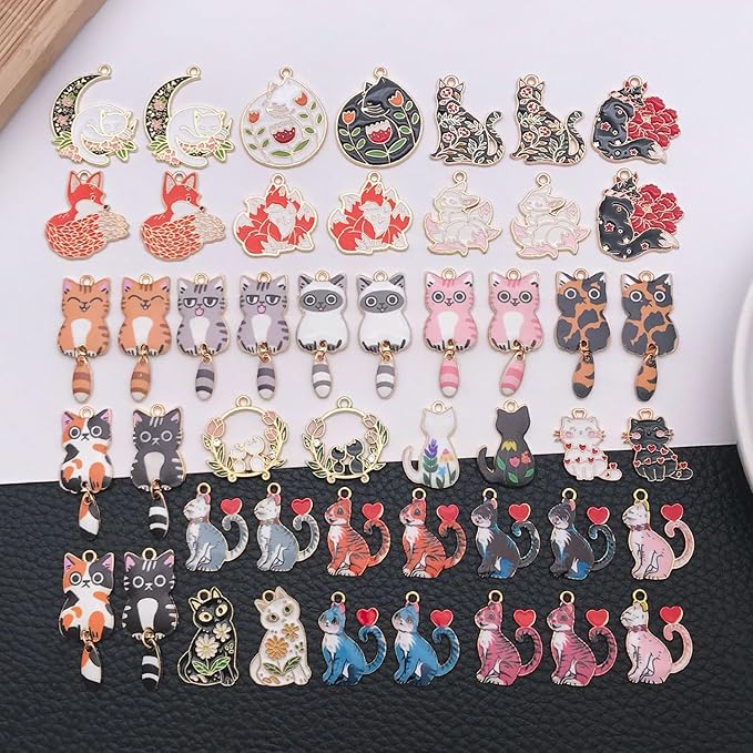 WOCRAFT 48pcs Enamel Bracelet Cat Charms for Jewelry Making Crafts DIY Necklace Bracelet Keychain Crafting Charms Kit (M768)
