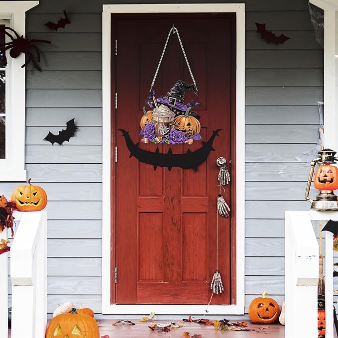 RICUVED Diamond Art Hanging Kit for Adult, Halloween Special Shaped Crystal Gem Craft Diamond Painting Pendant Kits for Adults Beginners, Pumpkin DIY Hanging Art Ornament Kit for Home Garden