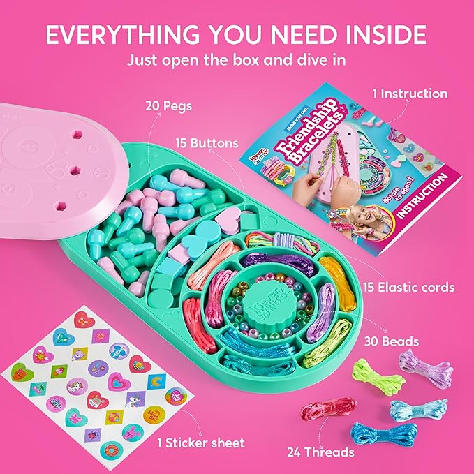 klever kits friendship bracelet making kit, arts and crafts for kids ages 6-12, birthday present for teen girl, children's jewelry craft set, charm jewelry making kit supplies, 10 knot styles by jova
