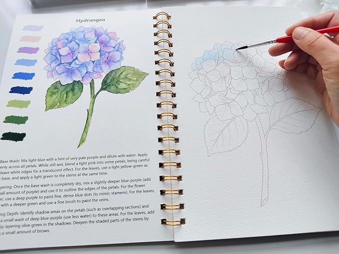 Watercolor Workbook,Water Coloring Book for Adult & Teens Beginners,15 Beautiful Flowers Designs 300gsm Cold Press Cotton Watercolor Paper,Perfect Gifts to Spark Creativity Stress Relief(10.2" x 6.9")