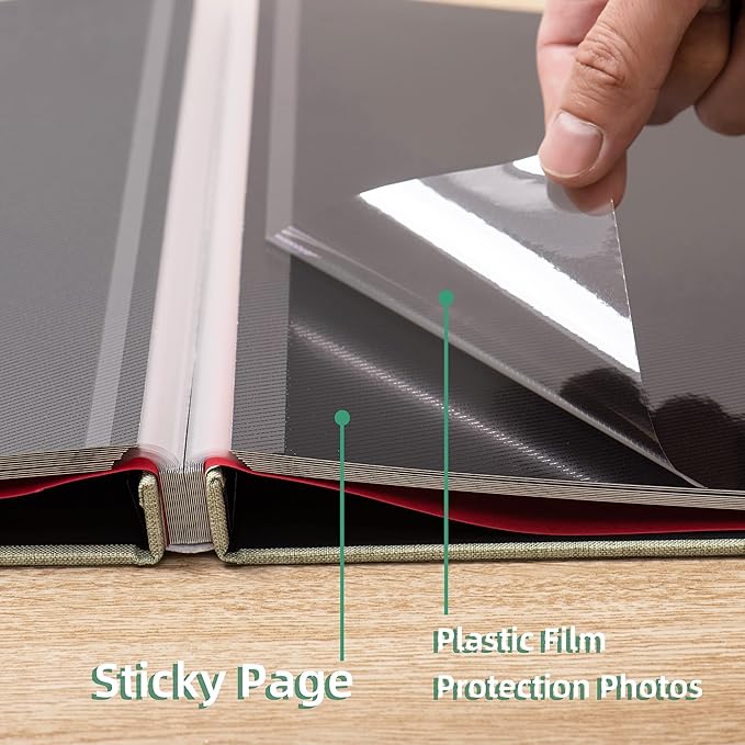 Large Photo Album Self Adhesive for 4x6 8x10 Magnetic Scrapbook Album DIY 60 Black Sticky Pages Linen Cover Photo Album(Grass Green)