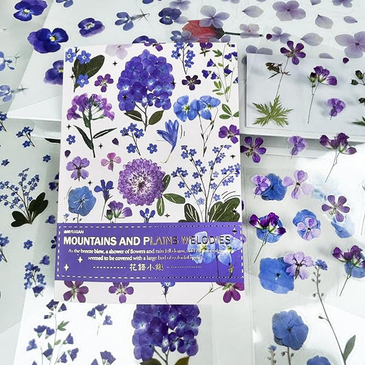 400PCS Plants Floral Scrapbook Stickers Kit Purple Flowers Transparent Waterproof Stickers Book for Scrapbooking Supplies Aesthetic Junk Journal Journaling Craft 20-Page