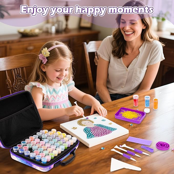 60 Slots Diamond Painting Storage Container, Diamond Art Kits for Adults Stackable Bead Organizer with Carrying Handle, Craft Storage Box with Accessories (Celestial Journey-60 Slots)