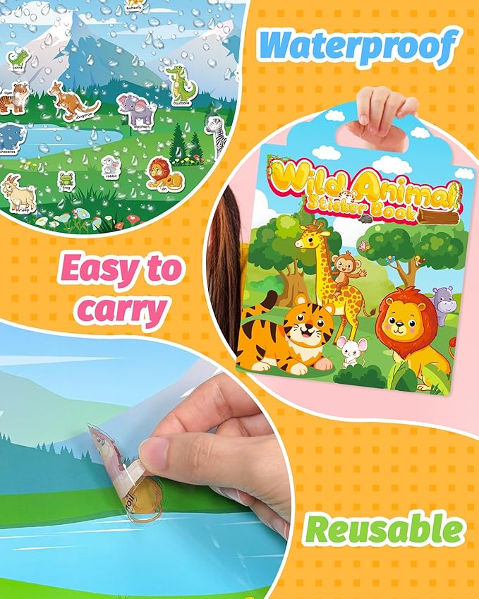 walenced reusable sticker book for toddlers, stickers for kids, toddler craft activities, toddler travel toys ages 3 and up boy girl birthday gifts