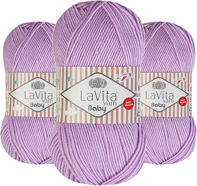 LaVita Baby Premium Anti-Pill Acrylic Yarn - 820 Yards, 3 x 3.5 oz - Warm, Airy Fiber with Silky Texture - Oeko-TEX Certified, Durable, Lightweight, Long-Lasting, Solid Pastel Colors - 3 Skeins Pack