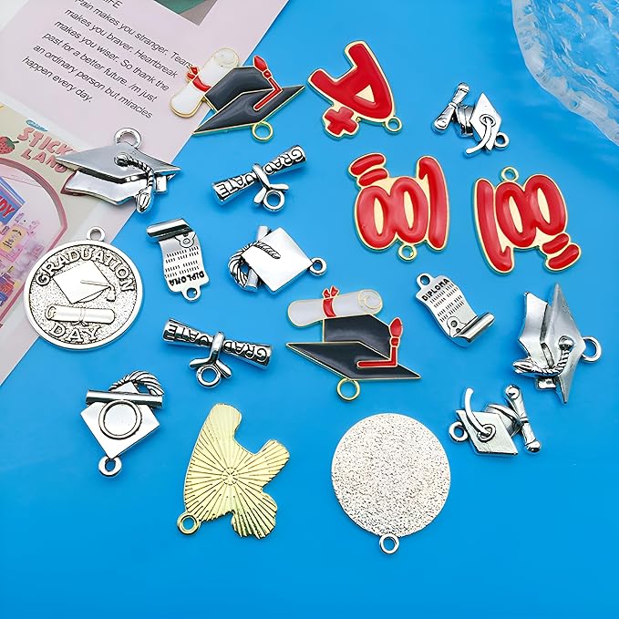 Youdiyla 36pcs Alloy enamel student graduation set series Pendant Jewelry Making DIY Keychain Earrings Pendant Various Design Charms for Jewelry Making Bracelets Necklace (SN287)