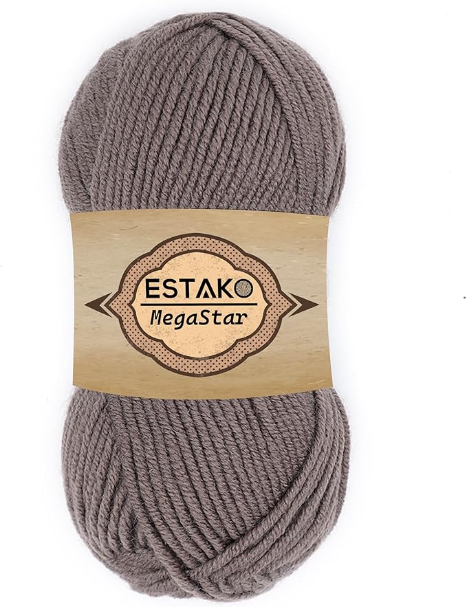 Estako Megastar, 75% Acrylic 25% Wool Yarn, Soft, Chunky Bulky Weight #5 for Crochet and Knitting 3.52 Oz (100g) / 120 Yrds (110m) (67012 - Mink)