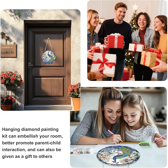 TOSTOG Peacock Diamond Art Hanging Kits for Adults, Peacock Diamond Painting for Adults Window Pendant,Special Shape Diamonds Diamond Painting Hanging Pendant Kit for Wall Home Decor Gift
